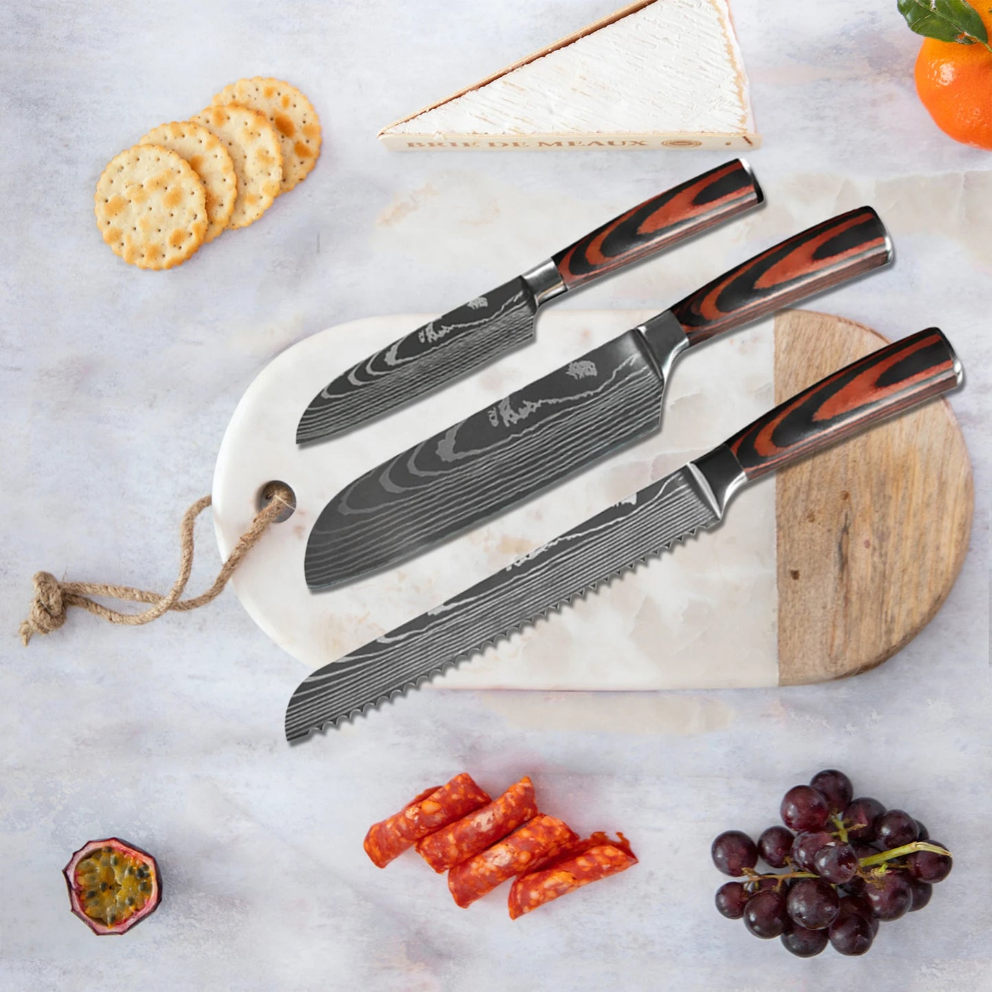 Chef Knife Set – Laser Damascus Pattern, Japanese-Inspired