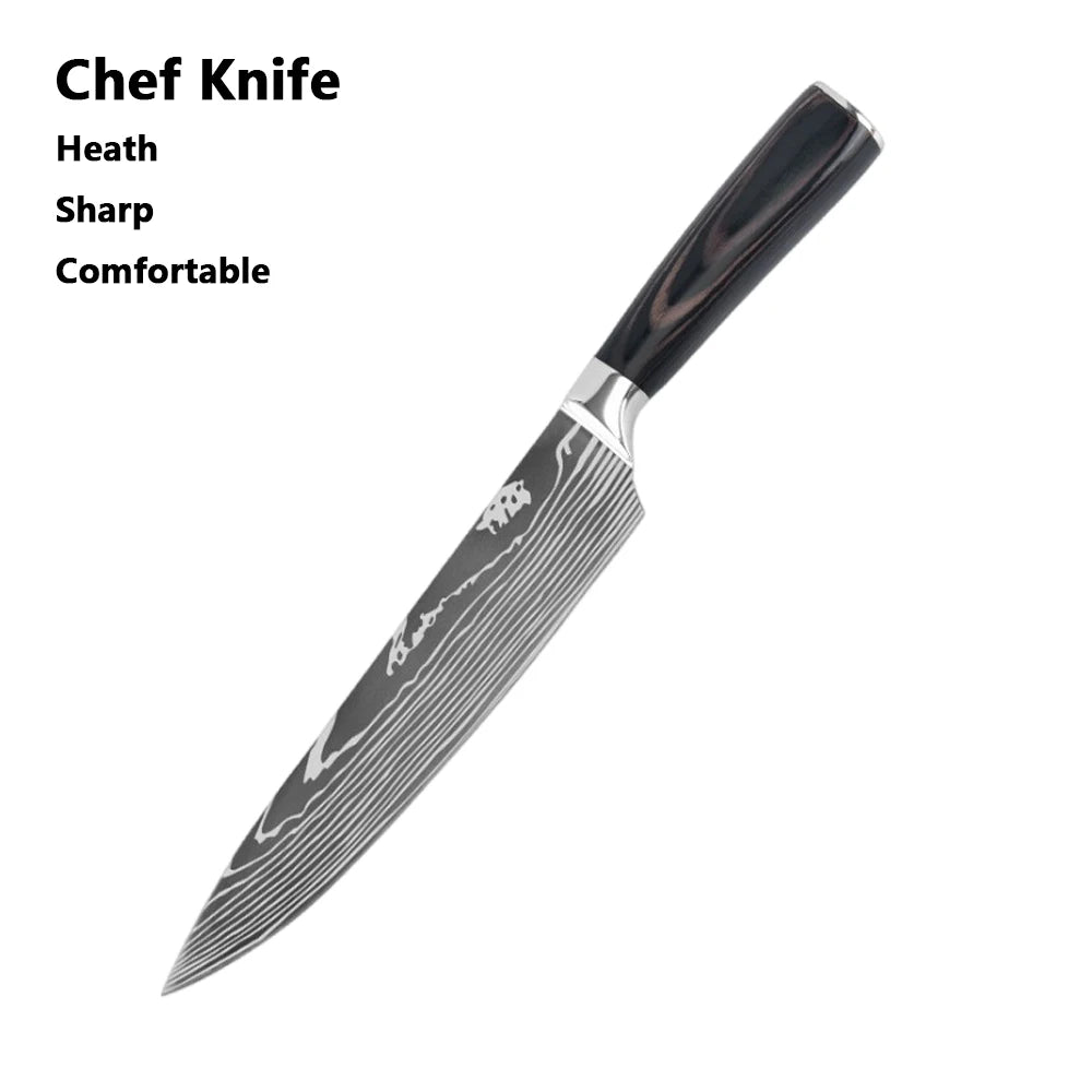 Chef Knife Set – Laser Damascus Pattern, Japanese-Inspired