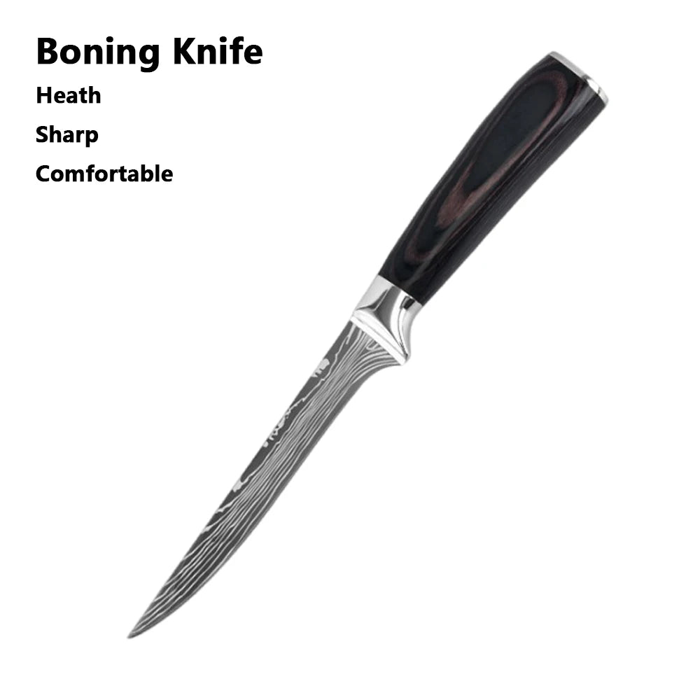 Chef Knife Set – Laser Damascus Pattern, Japanese-Inspired