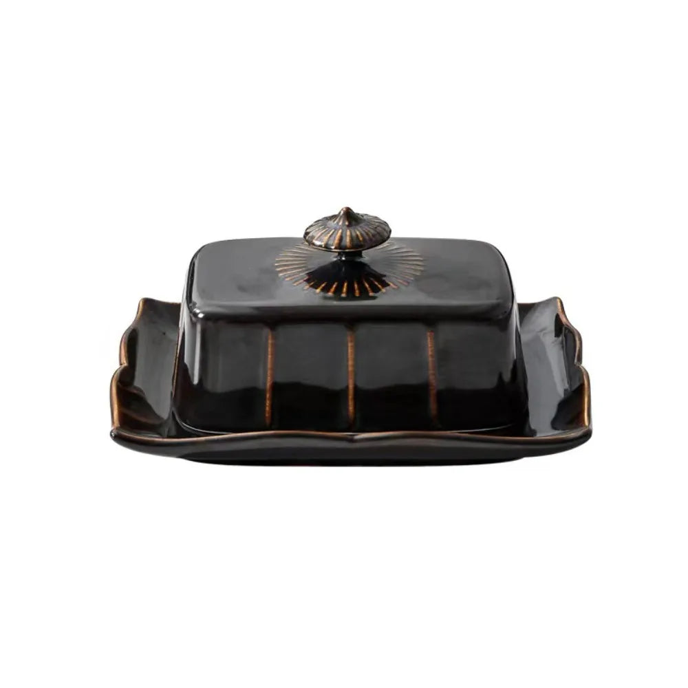 Elegant Ceramic Butter Dish with Lid – Rectangular Design for Butter, Snacks, or Desserts
