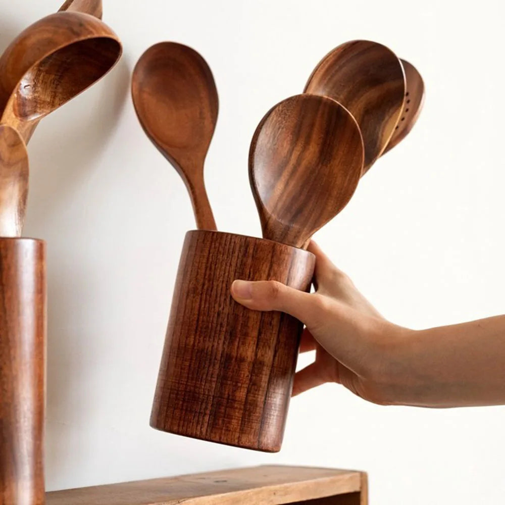 Premium Natural Teak Wooden Cooking Utensil Set – Non-Stick, Heat-Resistant, Eco-Friendly Kitchen Tools (6/7/8 pcs)