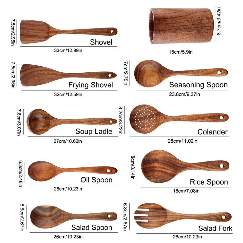 Premium Natural Teak Wooden Cooking Utensil Set – Non-Stick, Heat-Resistant, Eco-Friendly Kitchen Tools (6/7/8 pcs)