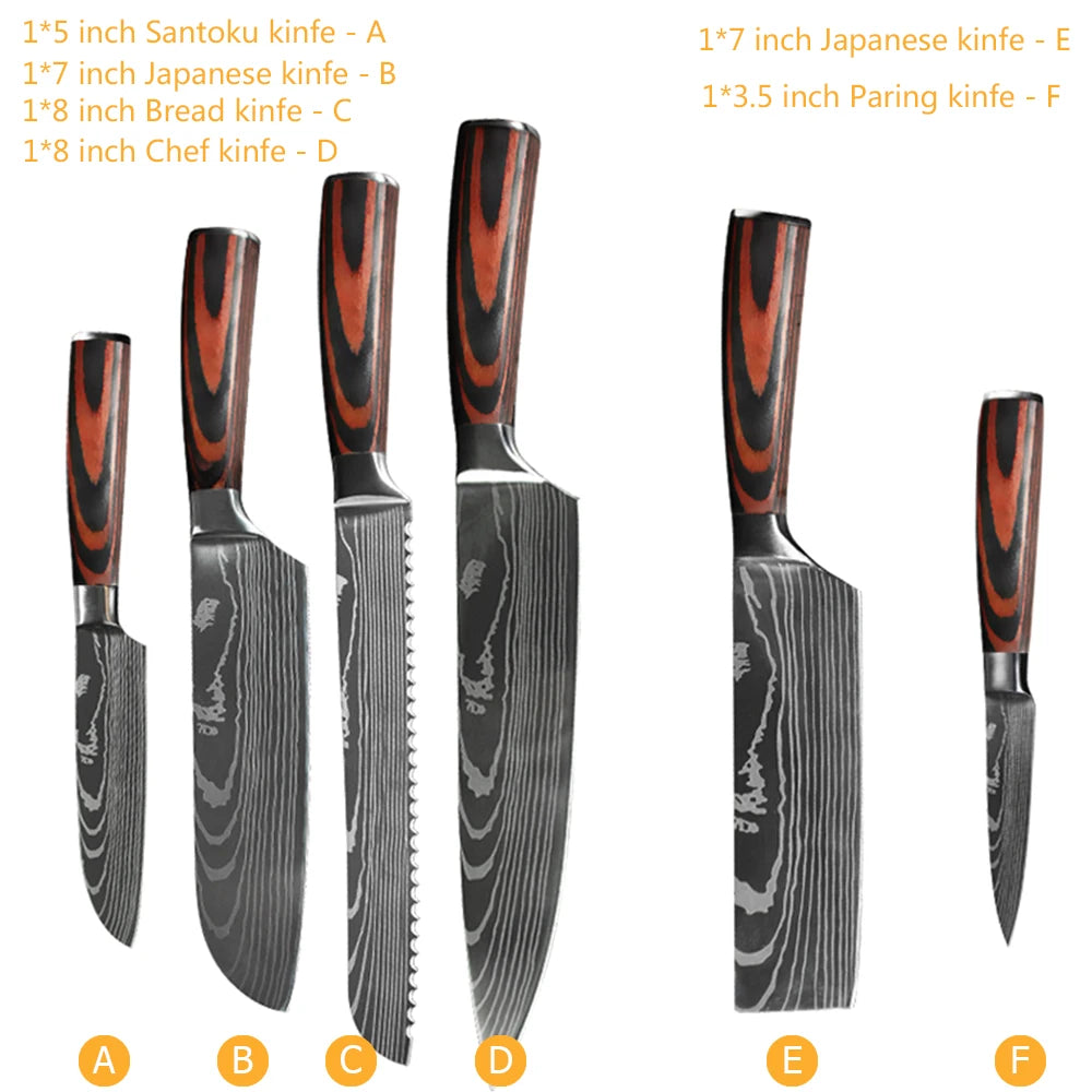 Chef Knife Set – Laser Damascus Pattern, Japanese-Inspired