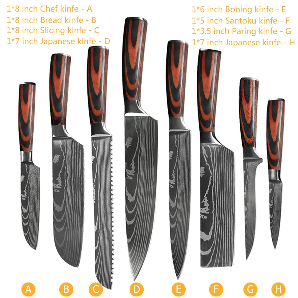 Chef Knife Set – Laser Damascus Pattern, Japanese-Inspired