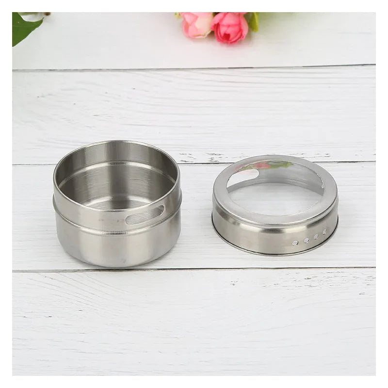 Magnetic Stainless Steel Spice Jar Set with Clear Lids – 6/9/12 Piece Seasoning Container Kit for Kitchen & BBQ