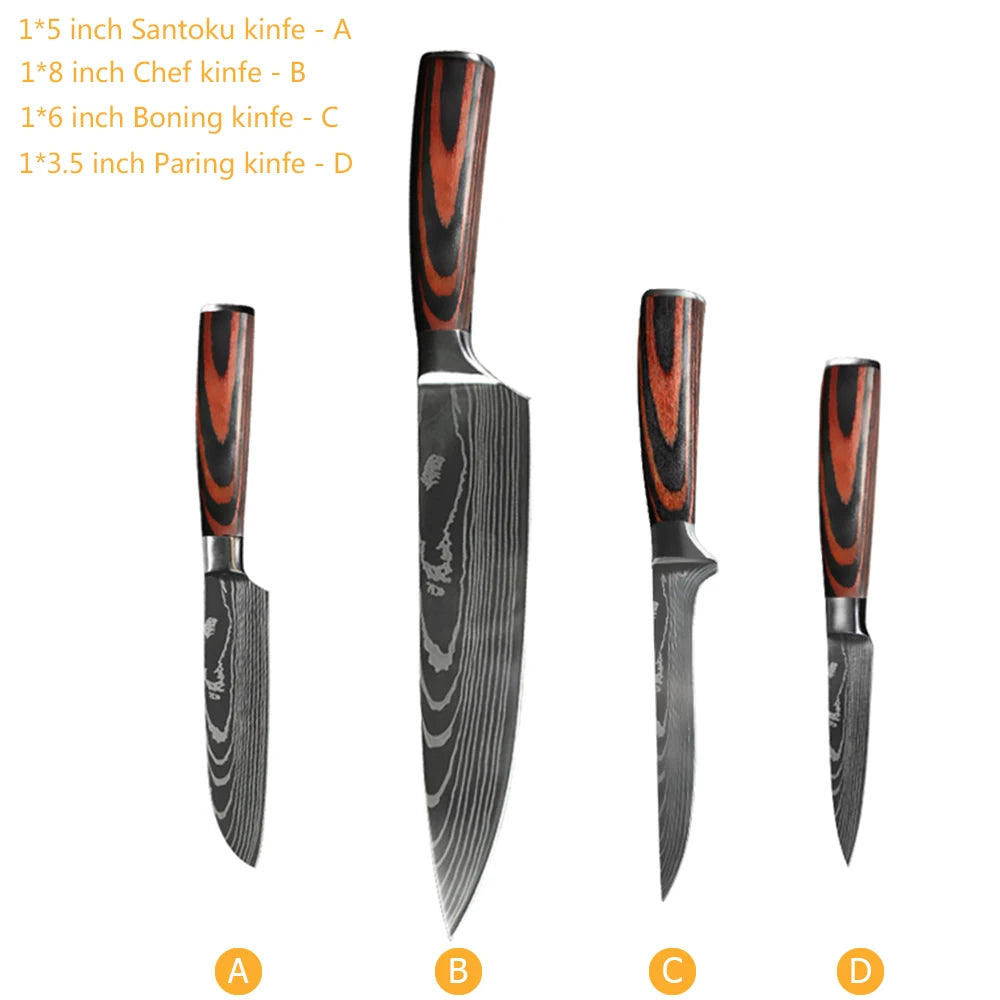 Chef Knife Set – Laser Damascus Pattern, Japanese-Inspired