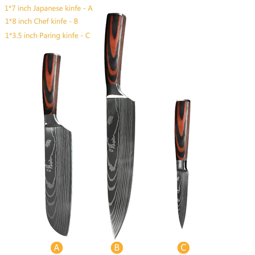 Chef Knife Set – Laser Damascus Pattern, Japanese-Inspired