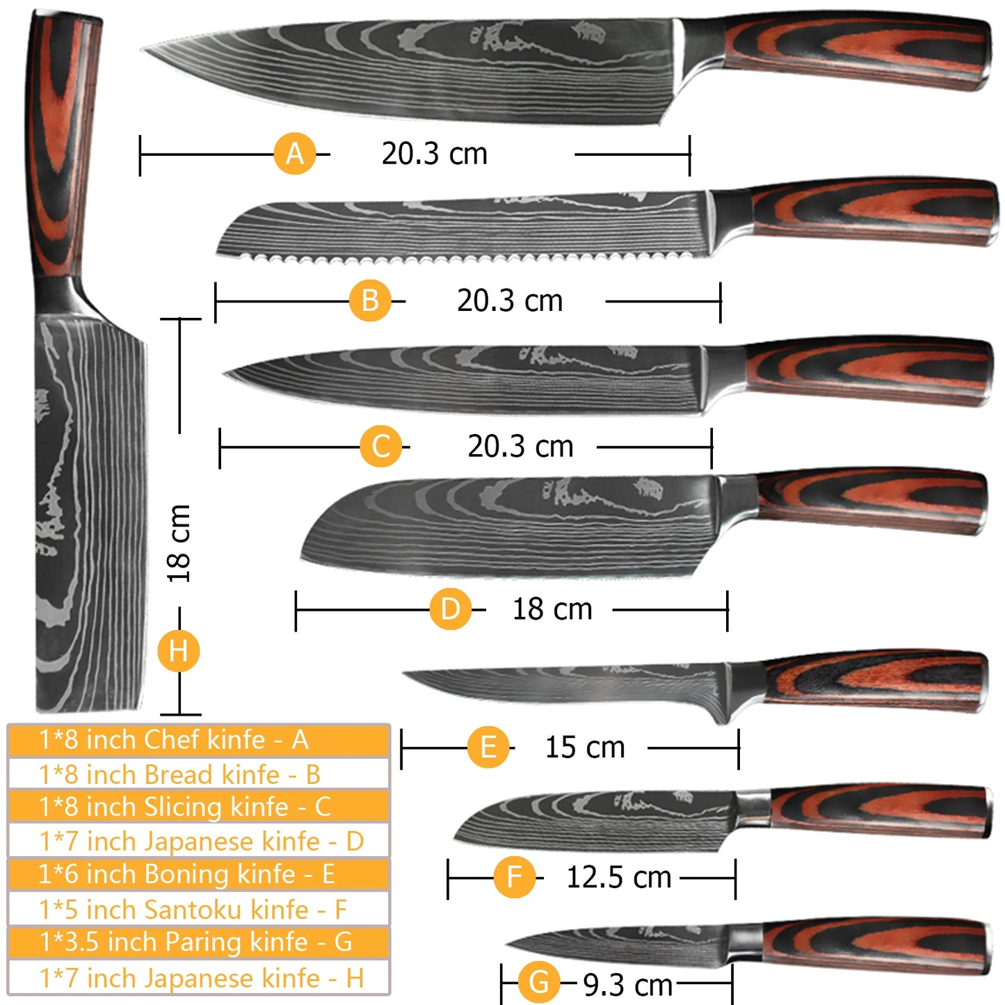 Chef Knife Set – Laser Damascus Pattern, Japanese-Inspired