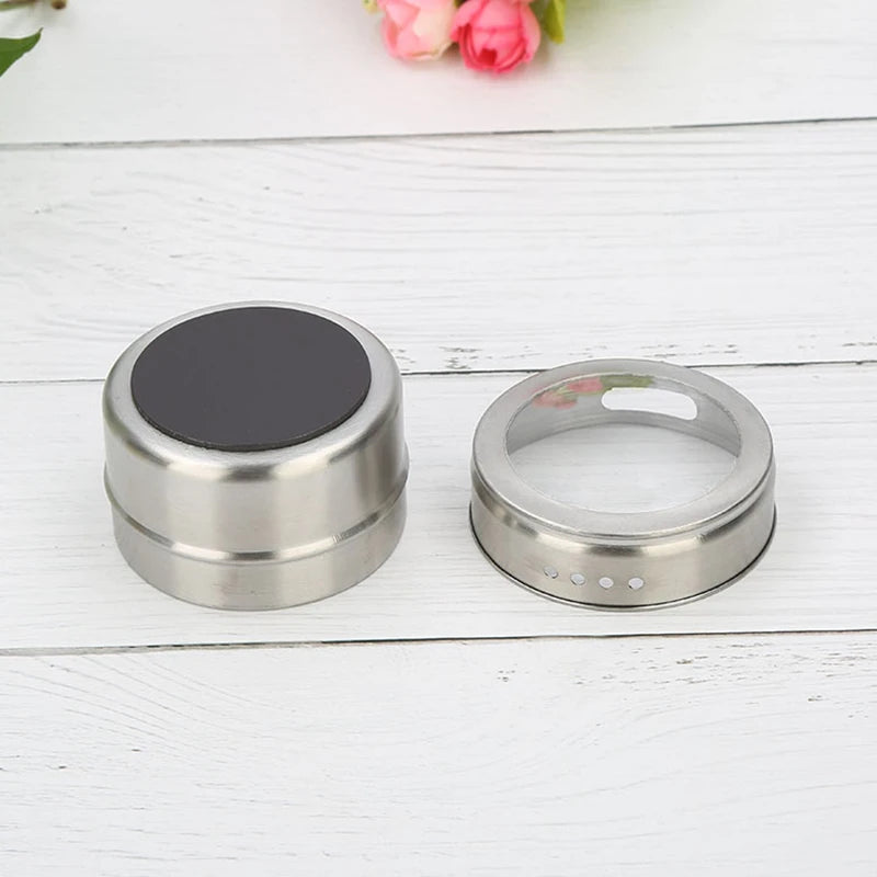 Magnetic Stainless Steel Spice Jar Set with Clear Lids – 6/9/12 Piece Seasoning Container Kit for Kitchen & BBQ