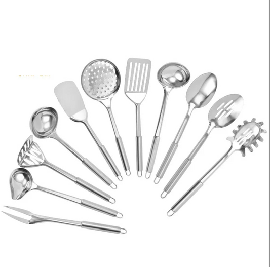 Premium Stainless Steel Kitchen Utensil Set – 11-Piece Cooking & Serving Tools with Hanging Hooks