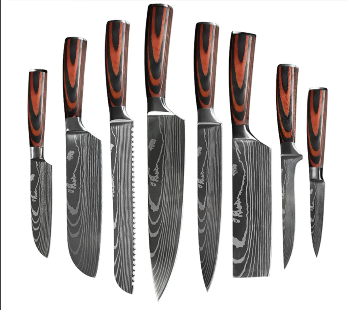 Chef Knife Set – Laser Damascus Pattern, Japanese-Inspired