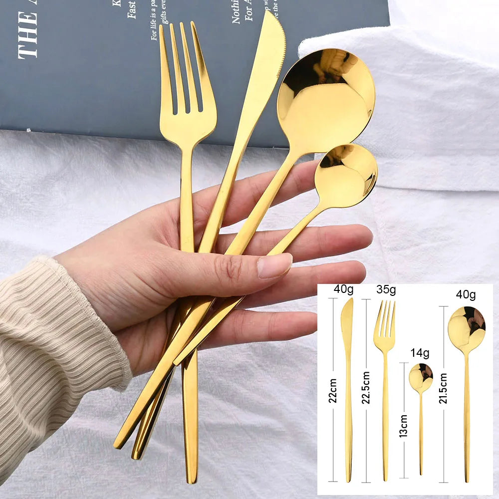 Luxury 24-Piece Stainless Steel Cutlery Set – Black Handle with Gold Accent – Premium Tableware with Gift Box Option