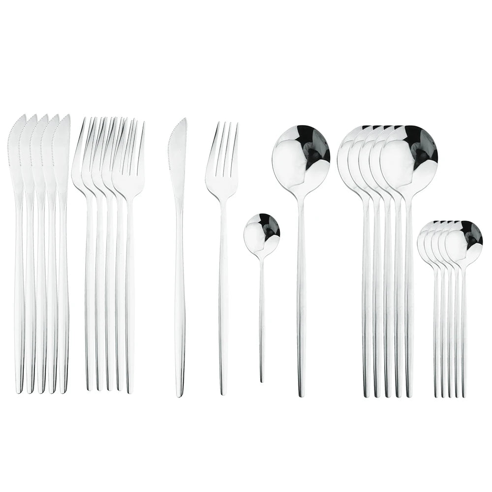 Luxury 24-Piece Stainless Steel Cutlery Set – Black Handle with Gold Accent – Premium Tableware with Gift Box Option