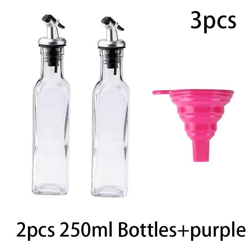 Premium Glass Oil & Vinegar Dispenser Bottles with Silicone Funnel – Multiple Sizes & Colors