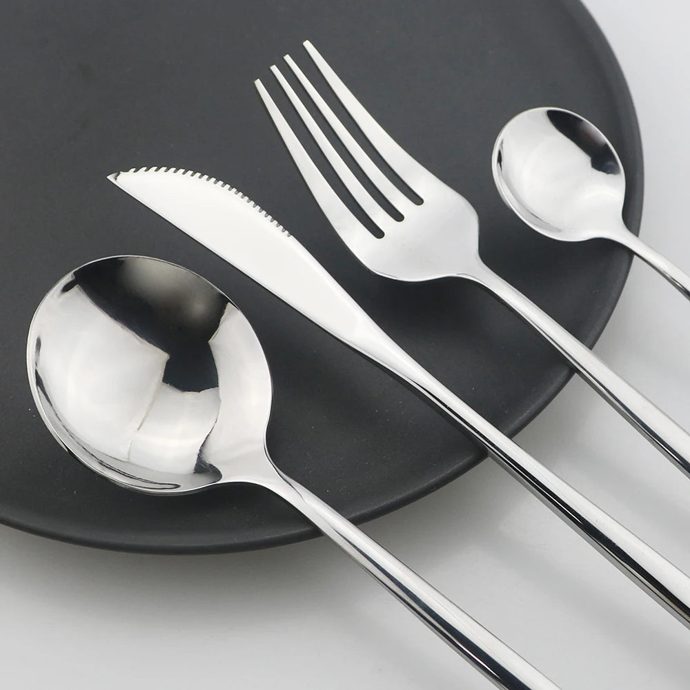 Luxury 24-Piece Stainless Steel Cutlery Set – Black Handle with Gold Accent – Premium Tableware with Gift Box Option