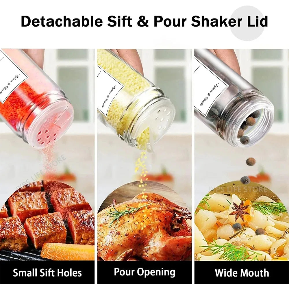 Premium 12-Piece Glass Spice Jar Set with Bamboo Lids, Minimalist Labels, Stickers & Collapsible Funnel – 120ml Kitchen Storage Organizer