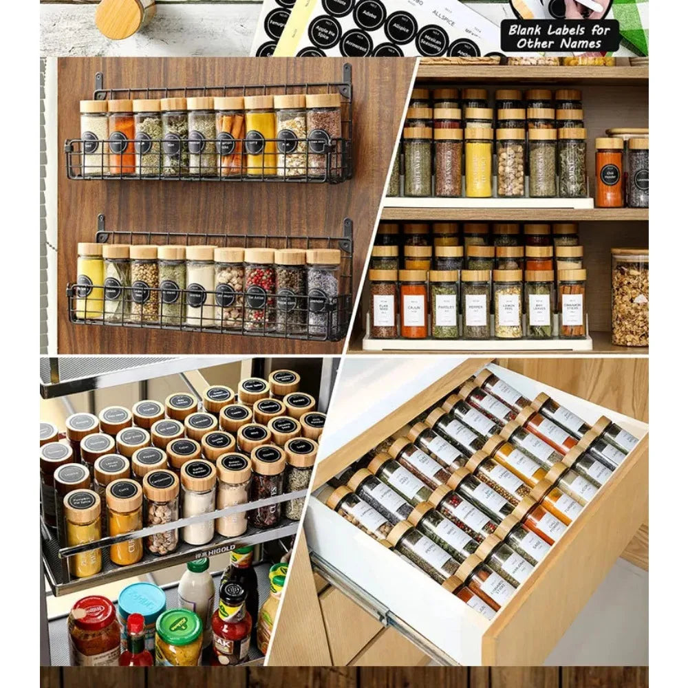 Premium 12-Piece Glass Spice Jar Set with Bamboo Lids, Minimalist Labels, Stickers & Collapsible Funnel – 120ml Kitchen Storage Organizer