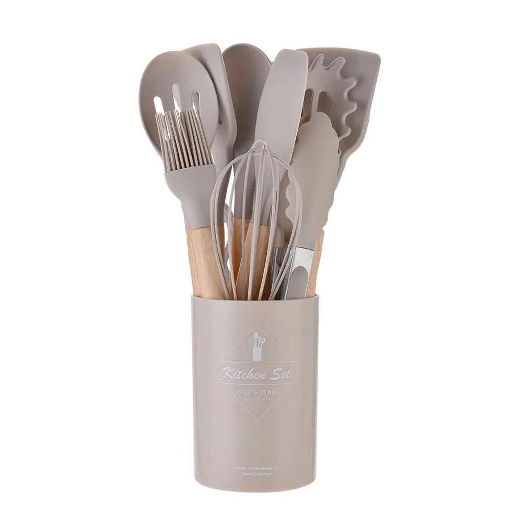 Premium 12-Piece Silicone Kitchen Utensil Set – Non-Stick, Heat-Resistant Cooking Tools with Wooden Handles