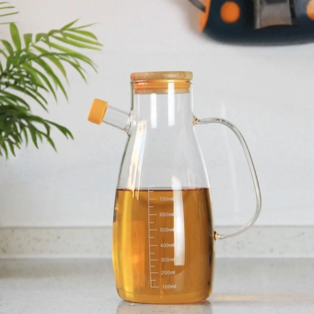 Premium Glass Oil Bottle with Wooden Lid & Handle – 900ml / 1000ml Heat-Resistant Dispenser for Olive Oil, Vinegar & Sauces