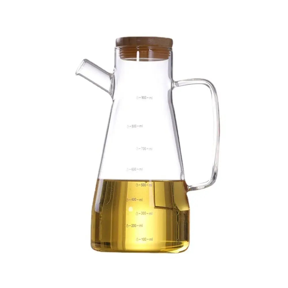 Premium Glass Oil Bottle with Wooden Lid & Handle – 900ml / 1000ml Heat-Resistant Dispenser for Olive Oil, Vinegar & Sauces