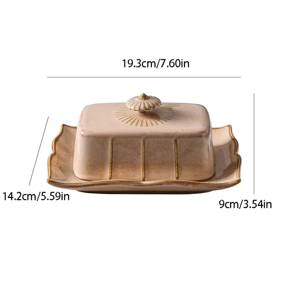 Elegant Ceramic Butter Dish with Lid – Rectangular Design for Butter, Snacks, or Desserts