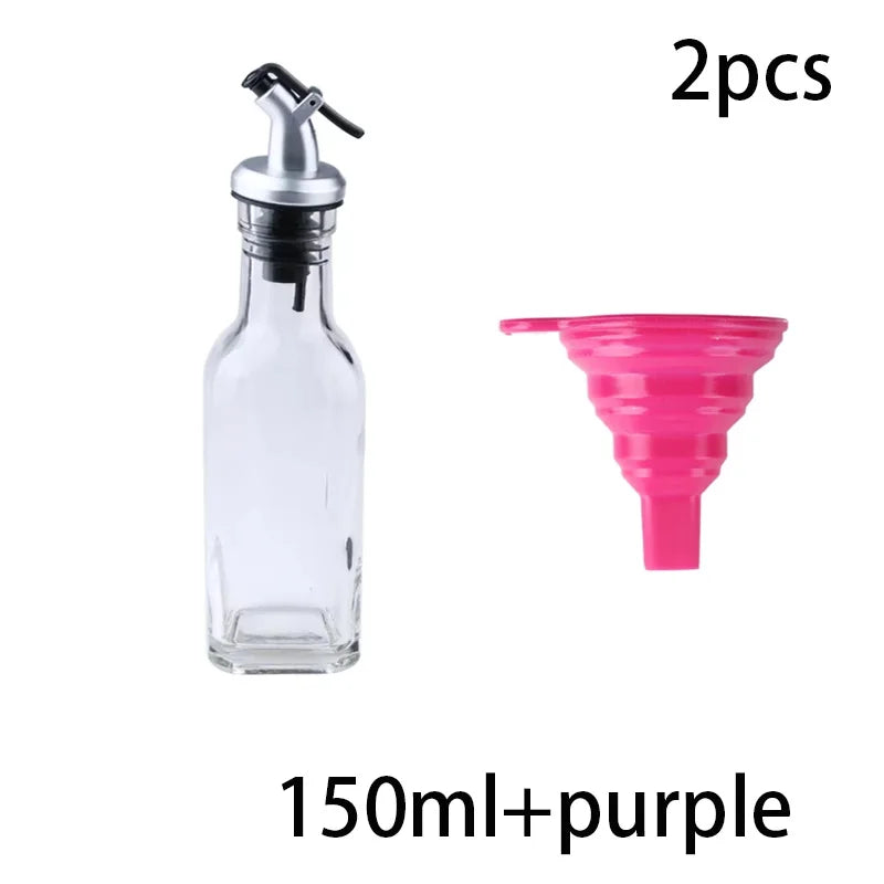 Premium Glass Oil & Vinegar Dispenser Bottles with Silicone Funnel – Multiple Sizes & Colors