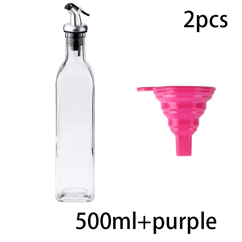 Premium Glass Oil & Vinegar Dispenser Bottles with Silicone Funnel – Multiple Sizes & Colors