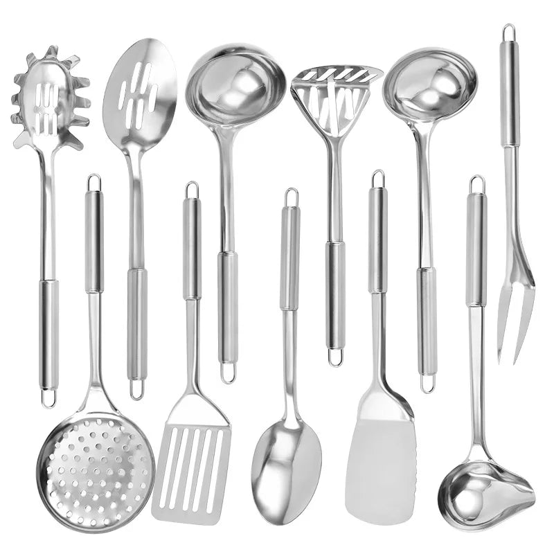 Premium Stainless Steel Kitchen Utensil Set – 11-Piece Cooking & Serving Tools with Hanging Hooks