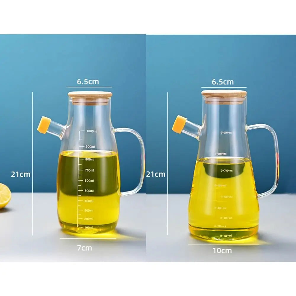 Premium Glass Oil Bottle with Wooden Lid & Handle – 900ml / 1000ml Heat-Resistant Dispenser for Olive Oil, Vinegar & Sauces