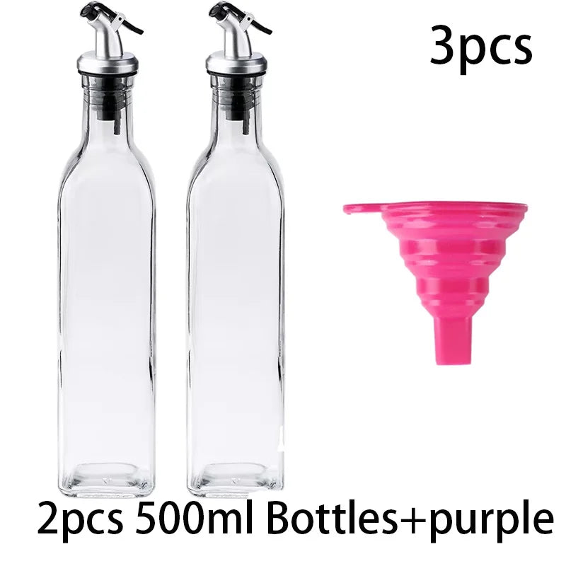 Premium Glass Oil & Vinegar Dispenser Bottles with Silicone Funnel – Multiple Sizes & Colors