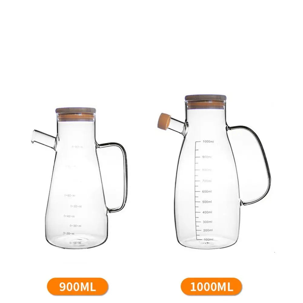 Premium Glass Oil Bottle with Wooden Lid & Handle – 900ml / 1000ml Heat-Resistant Dispenser for Olive Oil, Vinegar & Sauces