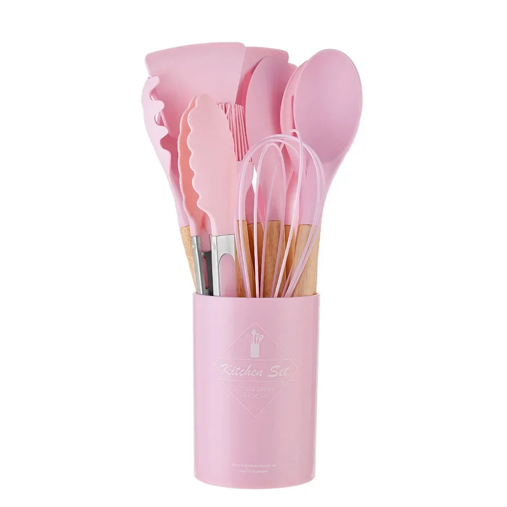 Premium 12-Piece Silicone Kitchen Utensil Set – Non-Stick, Heat-Resistant Cooking Tools with Wooden Handles