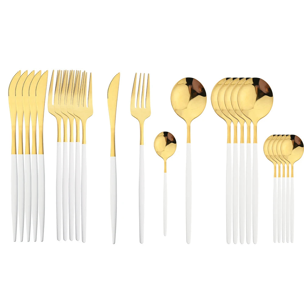 Luxury 24-Piece Stainless Steel Cutlery Set – Black Handle with Gold Accent – Premium Tableware with Gift Box Option