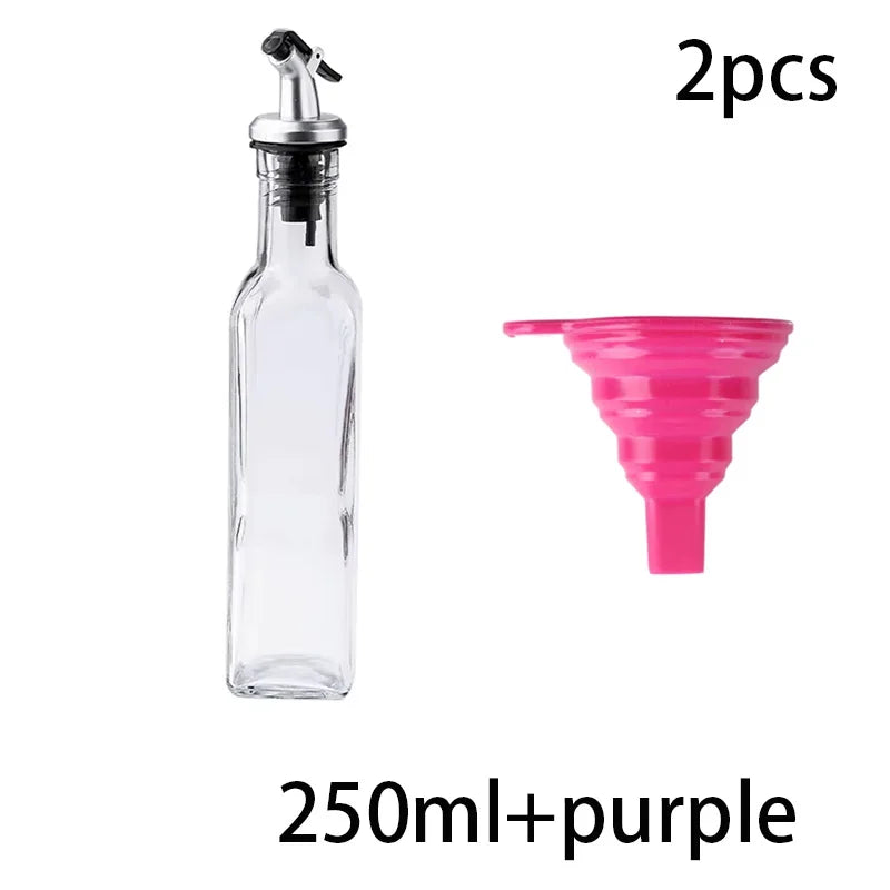 Premium Glass Oil & Vinegar Dispenser Bottles with Silicone Funnel – Multiple Sizes & Colors