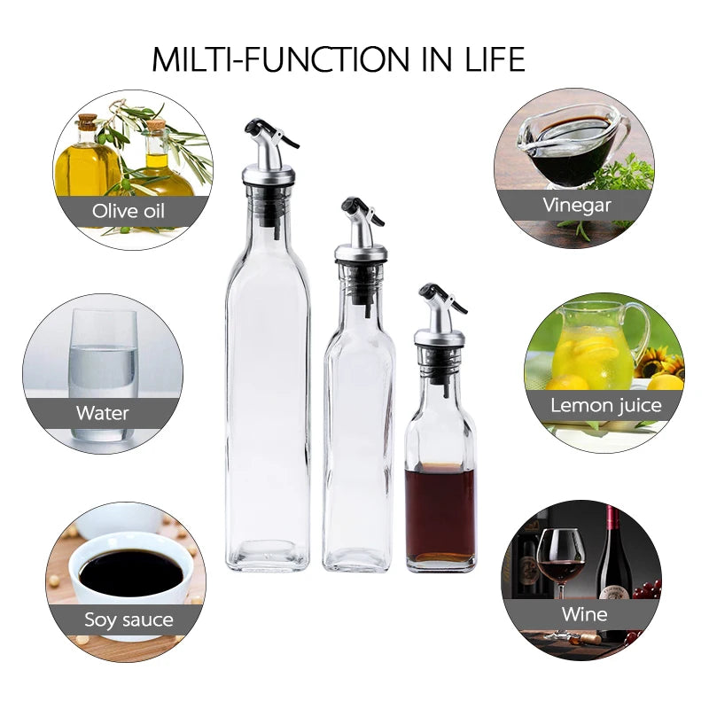 Premium Glass Oil & Vinegar Dispenser Bottles with Silicone Funnel – Multiple Sizes & Colors