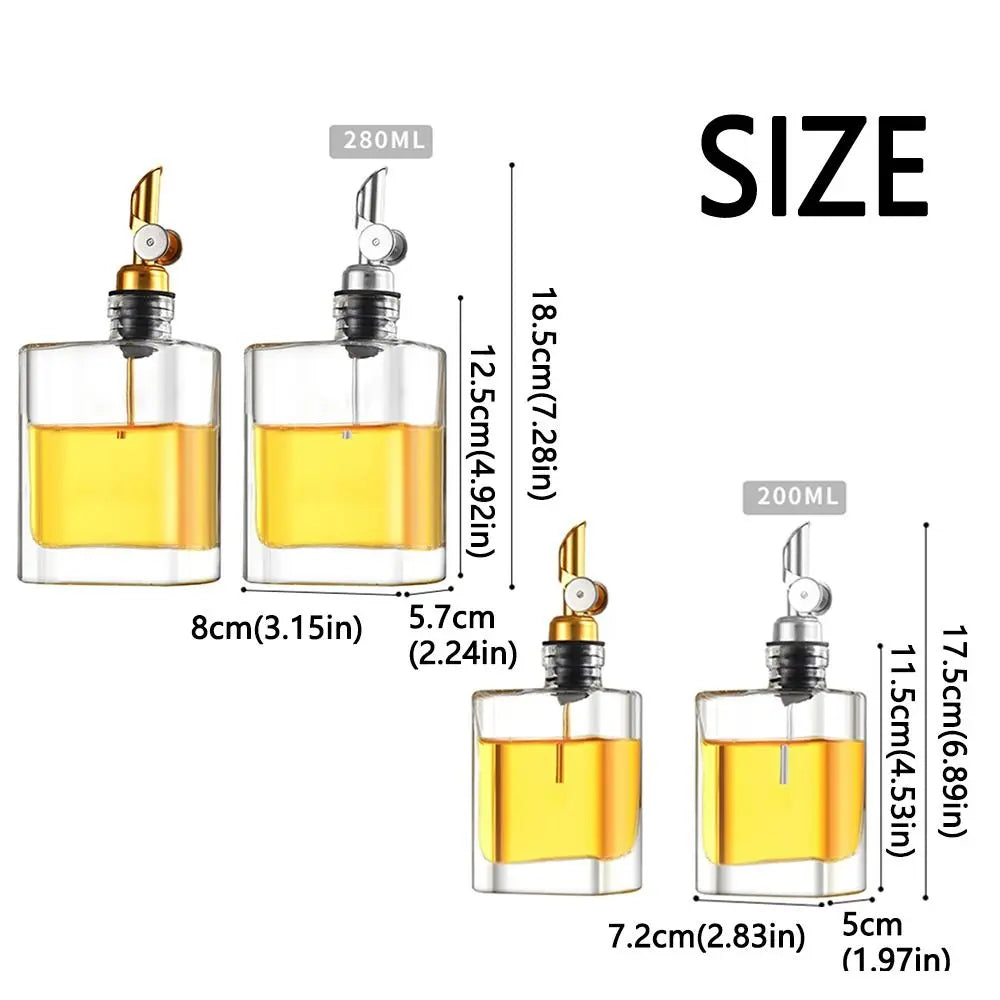 Elegant Glass Olive Oil & Vinegar Dispenser – Stainless Steel Pourer | 200ml & 280ml Sizes