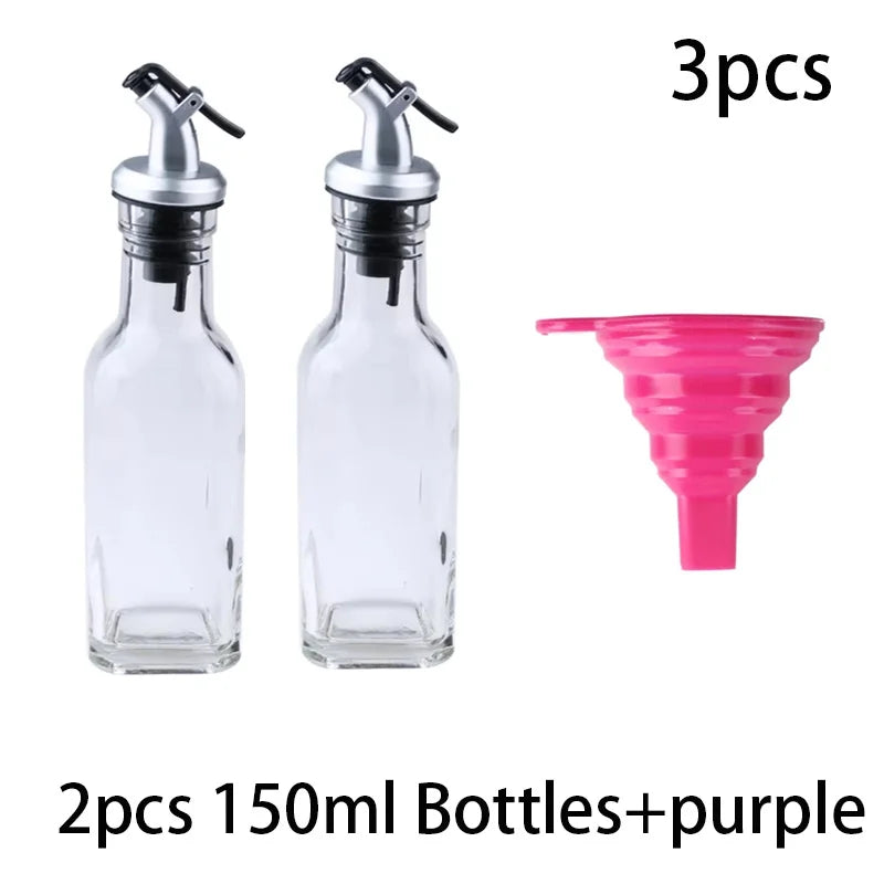 Premium Glass Oil & Vinegar Dispenser Bottles with Silicone Funnel – Multiple Sizes & Colors