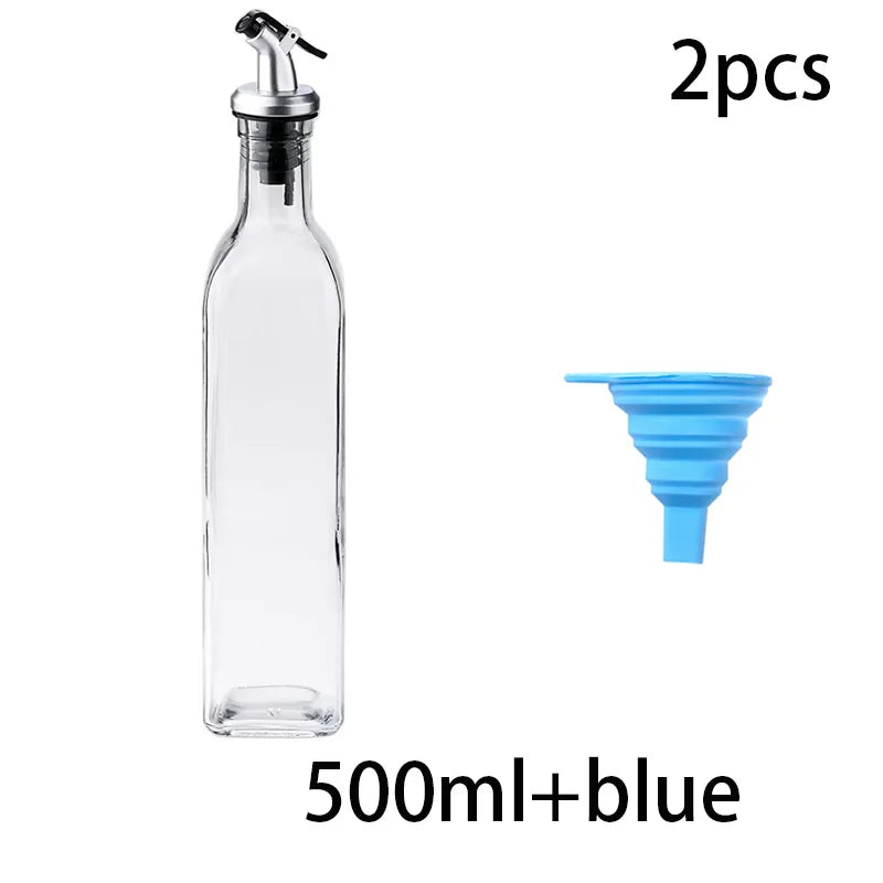 Premium Glass Oil & Vinegar Dispenser Bottles with Silicone Funnel – Multiple Sizes & Colors