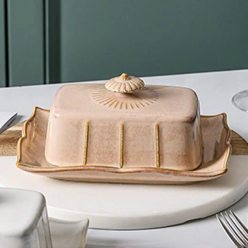 Elegant Ceramic Butter Dish with Lid – Rectangular Design for Butter, Snacks, or Desserts
