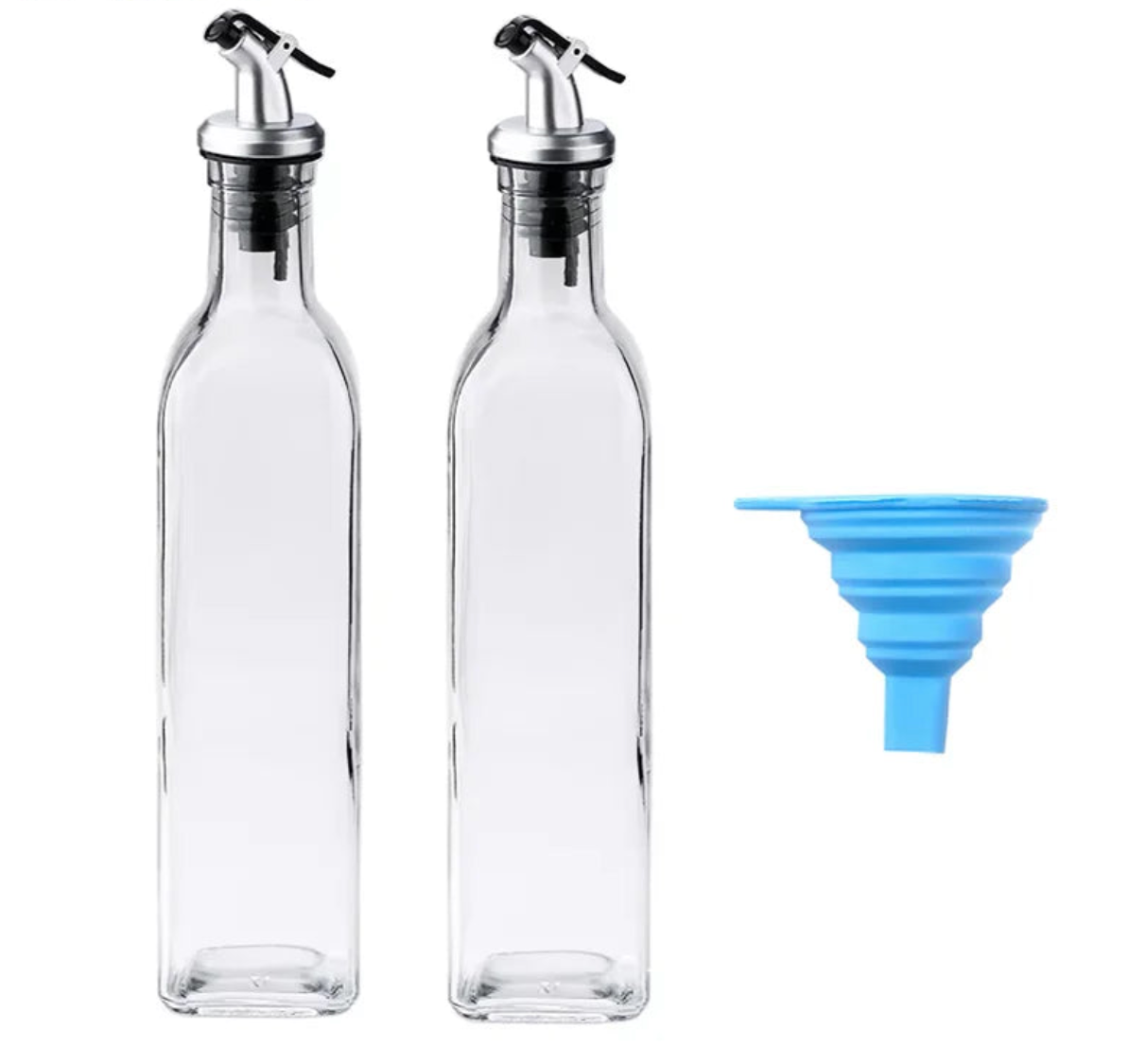 Premium Glass Oil & Vinegar Dispenser Bottles with Silicone Funnel – Multiple Sizes & Colors