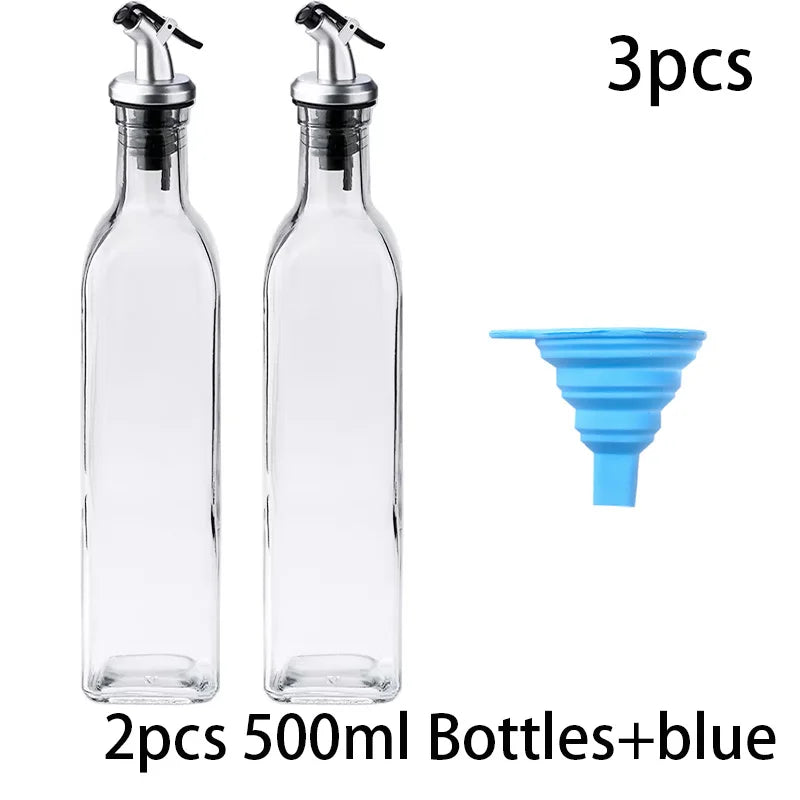 Premium Glass Oil & Vinegar Dispenser Bottles with Silicone Funnel – Multiple Sizes & Colors