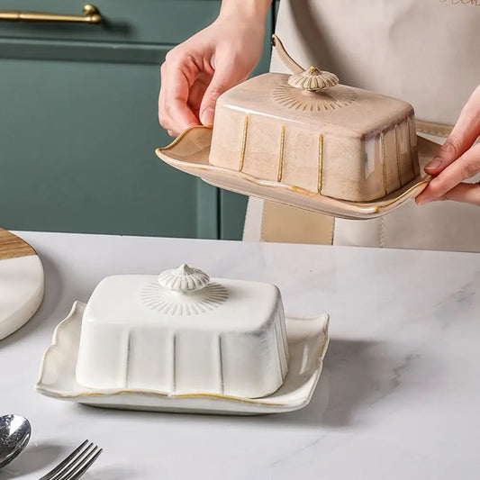 Elegant Ceramic Butter Dish with Lid – Rectangular Design for Butter, Snacks, or Desserts