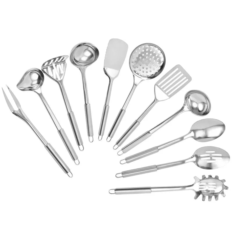 Premium Stainless Steel Kitchen Utensil Set – 11-Piece Cooking & Serving Tools with Hanging Hooks