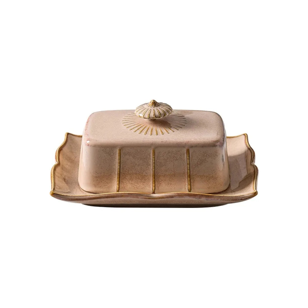 Elegant Ceramic Butter Dish with Lid – Rectangular Design for Butter, Snacks, or Desserts